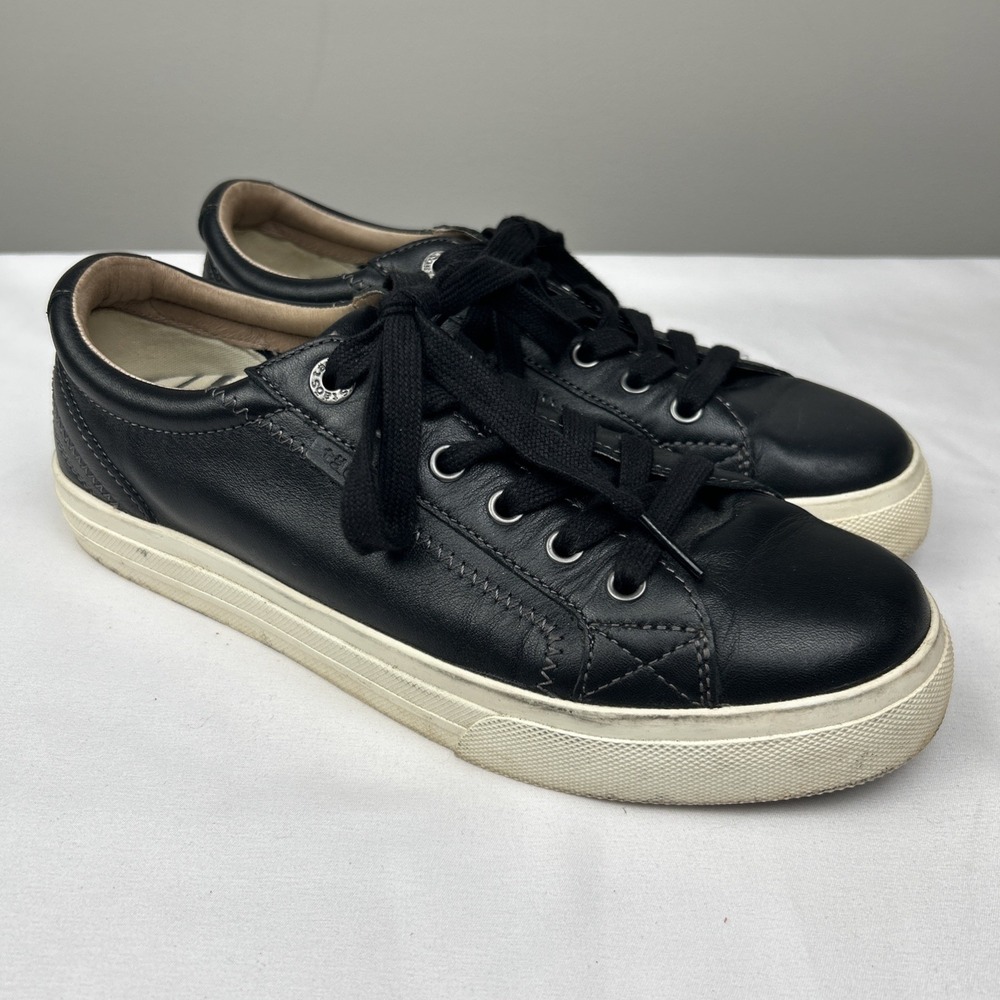 Taos Plim Soul Lux Leather Black Sneakers Womens Sz 8.5 Low Support Casual Shoes